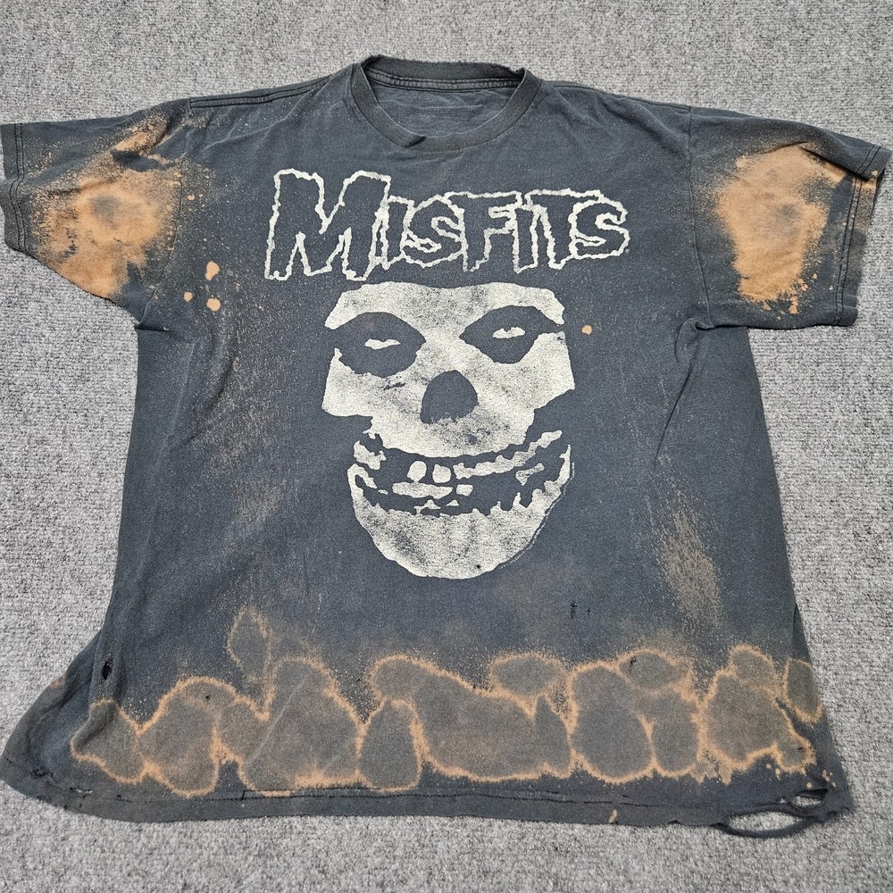 Misfits Graphic T-Shirt Mens XL Black Bleach Dye Distressed Punk Rock Band Tee